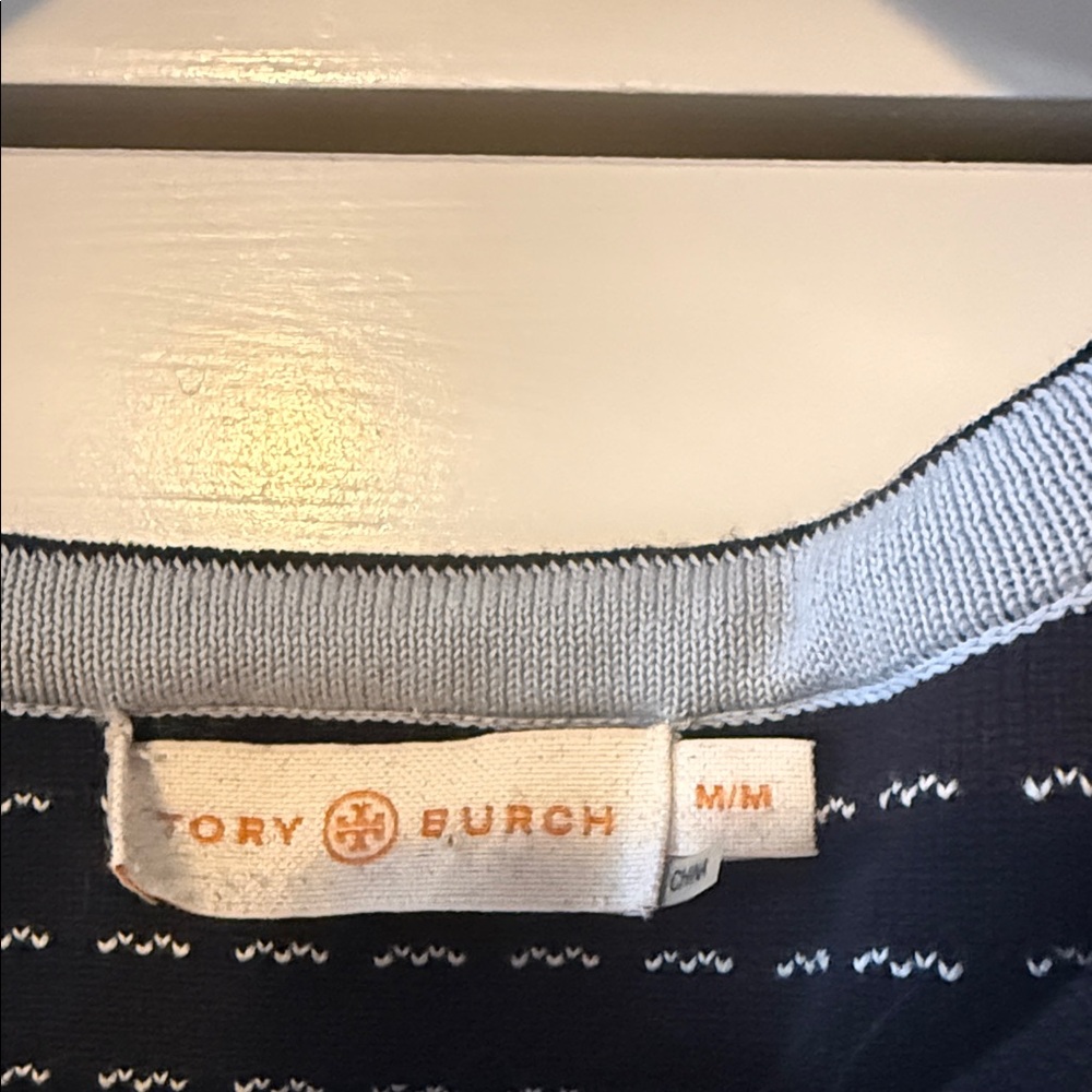 Tory Burch Navy and White Sleeveless Knit Fit-and-Flare Dress - Picture 2 of 4